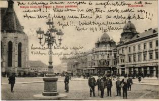 1906 Kolozsvár, Cluj; Mátyás király tér, Status paloták, templom, üzlet / square, church, palaces, shop