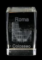 3D gravírozott üveg, Róma Colosseum motívummal az üveg belsejében, apró csorbákkal, m: 4,2 cm