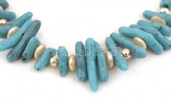 Türkiz nyaklánc, összekötő elemekkel, h. 48 cm