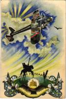 1942 Magyar feltámadást! / Hungarian irredenta propaganda art postcard, military aircraft s: Bozó