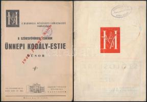 cca 1942-43, össz. 3 db Harmónia zenei műsorfüzet (Ünnepi Kodály-est, Ferencsik János stb.). Kiadói papírkötés, borítón árbélyegzővel.