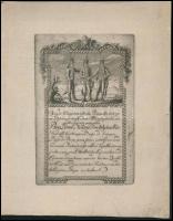 cca 1800 Pozsony, Nagy Pál textilkereskedő felhívása a magyar katonákhoz, metszet, kartonra ragasztva, 17,5×11 cm