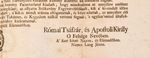 1801 Őfelsége nevében kiadott rendelkezés a szökött katonák kegyelemben való részesítésének ügyében