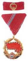 1957. Vörös Zászló Érdemrend aranyozott, zománcozott Br kitüntetés mellszalagon, szalagsávon miniatűrrel T:1- Hungary 1957. Order of Merit of the Red Flag gold-plated enamelled Br decoration on ribbon, with miniature on service ribbon C:AU  NMK: 609.