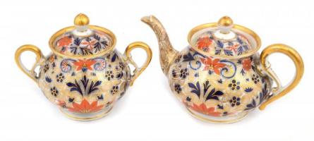 3 darabos Pirkenhammer teás készlet: Kiöntő, cukortartó, csésze aljjal, jelzett, apró kopásnyomokkal