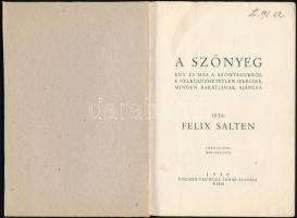 Salten, Felix: A szőnyeg. Egy és más a szőnyegekről. Wien, 1930, Fischer Emanuel. Papírkötésben, jó állapotban.