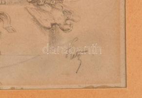 Lotz jelzéssel: Antik istennő Lipsia feliratos pajzzsal. Litográfia, papír, paszpartuban, foltos, 34...