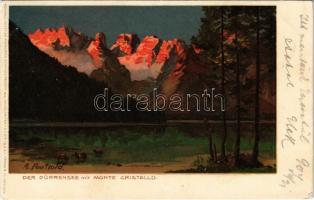 1904 Lago di Landro, Dürrensee (Südtirol); Der Dürrensee mit Monte Cristallo / lake, mountains. Aquarell Künstler-Postkarten Stimmungsbilder aus den Dolomiten S. I. No. 1533. Fränzl & Co. litho s: A. Paetzold (EK)