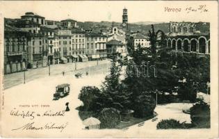 1900 Verona, Piazza Vitt. Eman. / square, horse-drawn tram. G. Modiano e C. 1852. (EK)
