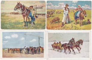 4 db RÉGI motívum képeslap: folklór, Benyovszky / 4 pre-1945 motive postcards: folklore