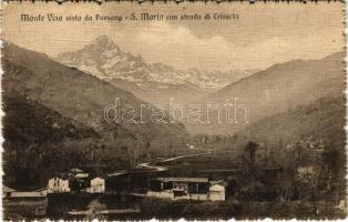 1914 Paesana, Monte Viso visto da Paesana, S. Maria con strada di Crissolo / general view, mountains