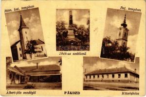 Pákozd, Római katolikus templom, 1848-as emlékmű, Református templom, Albert-féle vendéglő, étterem, Községháza (fa)