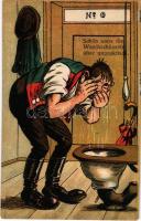 Schön sans die Waschschüsseln aber unpraktisch / drunk man, toilet humour. M.L.M. 571. litho
