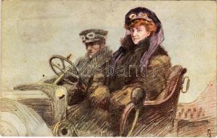 1919 Lady in automobile. B.K.W:I. 477-5. artist signed (fl)