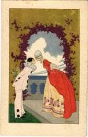 Romantic couple, lady with clown. Italian art postcard. Majestic CCM 2475. s: D. Gobbi