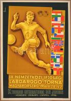 1956 Vincze Lajos (1914-2002): IX. Nemzetközi Ifjúsági Labdarúgó Torna Magyarország plakát, hajtott, 84×57 cm
