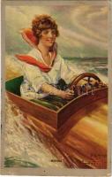 1927 Boating lady. K. Co. Inc. NY. 159. artist signed (EK)