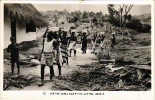 Liberia, Native girls carrying water. African folklore. Quasie T. Vincent (EK)