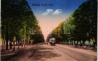 Gdansk, Danzig; Große Allee / street view, tram. Kunstverlag Herm. Lukowski