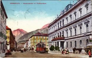 Innsbruck, Museumstraße mit Ferdinandeum / street view, tram. Eigent. u. Verlag von Ferd. Tschoner jun. 95.