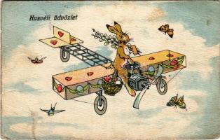 Húsvéti üdvözlet / Easter greeting card, rabbit in aeroplane. B.K.W.I. 1312-8. (b)