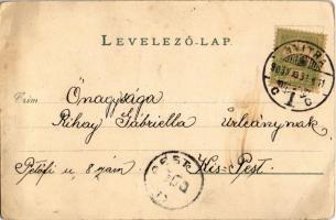 1903 Pünkösdi üdvözlet / Pentecost greeting card, romantic couple. W.K.C.Bp. litho (EB)