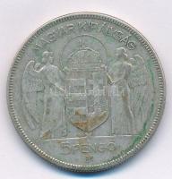 1930. 5P Ag "Horthy jobbra" T:3 patina Adamo P8