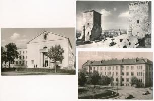 Miskolc, villamos, gyógyszertár, Eszpresszó, Semmelweisz kórház, gépipari technikum, Diósgyőri vár - 5 db modern Képzőművészeti Alap Kiadóvállalat képeslap / 5 modern postcards