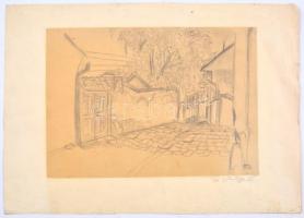 Papp Gabriella (?-?): Szentendre. Ceruza, papír, papírra kasírozva. Jelzett és datált ('85), há...