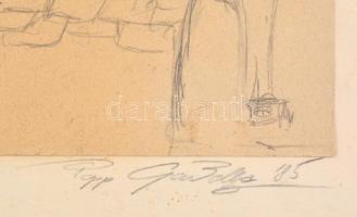 Papp Gabriella (?-?): Szentendre. Ceruza, papír, papírra kasírozva. Jelzett és datált ('85), há...