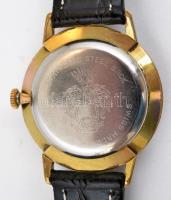 Svájci Cornavin Antimagnetic, mechanikus aranyozott számlapos karóra, bőr szíjjal, jó állapotban, mű...