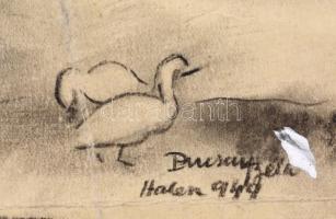 Ducsay Béla(1893-1967): Parasztudvar állatokkal. Szén, papír, papírra kasírozva jelzett, hátoldalán ...