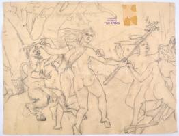 Ducsay Béla(1893-1967): Parasztudvar állatokkal. Szén, papír, papírra kasírozva jelzett, hátoldalán ...