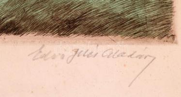 Edvi Illés Aladár (1858-1927): Itatás. Színezett rézkarc, papír, jelzett, üvegezett fa keretben, 18×...