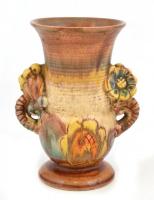 Iparművész mázas kerámia váza, jelzés nélkül, egészen apró lepattanással, m: 16 cm