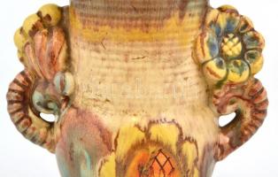 Iparművész mázas kerámia váza, jelzés nélkül, egészen apró lepattanással, m: 16 cm