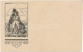 1927 Cserkész idill. Kiadja a 47. sz. P. C. F. Farkasőrs / Hungarian boy scout art postcard s: Gosztonyi Gyula