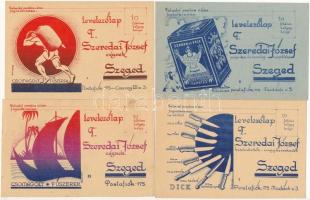 1920 12 db előre megcímzett reklám levelezőlap Szeredai József szegedi kereskedőnek / 12 pre-1945 Hungarian advertising motive postcards