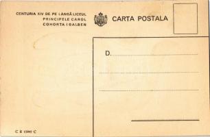 Centuria XIV de pe langa Liceul Principele Carol Cohorta Galben / Romanian boy scout art postcard, R...