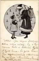 1926 Cserkészlány női Mikulással / Hungarian girl scout art postcard with Mrs. Santa Claus s: Márton L. (EK)