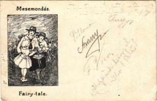 Mesemondás. A Magyar Cserkészleány Szövetség kiadása / Fairy-tale. Hungarian girl scout art postcard, Hungarian irredenta propaganda, Trianon (EK)