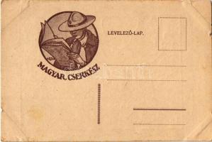 Írok a mamának! A Magyar Cserkész kiadása / Hungarian boy scout art postcard s: Velősy B. (apró szak...