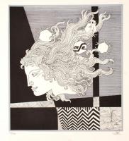 Szász Endre (1926-2003): Női arc. (Emese). Szitanyomat, papír, számozott (76/100), jelzett, felcsavarva , 40×35 cm
