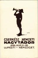 Cserkész Nemzeti Nagytábor 1926. július 9-23. Budapest, Újpesti Népsziget / Hungarian boy scout art postcard, National Boy Scout Camp of 1926 s: Velősy (EK)