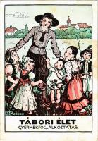 1946 Tábori élet. Gyermekfoglalkoztatás. A Magyar Cserkészleány Szövetség kiadása / Hungarian girl scout art postcard s: M. Geőcze E. (fl)