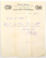 1880 Sipőcz István gyógyszertára a szerecsenhez Pécsett, levél, kétnyelvű (magyar-német) díszes fejléces papíron, német nyelvű írással, Stefan Sipőcz aláírásával, hajtásnyommal
