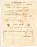 1879 E. Bermüller Szeged(in), számla Agramba (Zágrábba) címezve, fejléces papíron, német nyelvű, hajtásnyommal, két kisebb lyukkal / Invoice of a company in Szeged to an adress in Agram-Zagreb, with two small holes