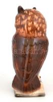 Porcelán bagoly, festett, jelzett, apró lepattanásokkal, füleinél restaurált és sérült, m: 18,5 cm
