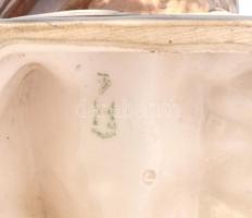 Porcelán bagoly, festett, jelzett, apró lepattanásokkal, füleinél restaurált és sérült, m: 18,5 cm