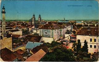 1916 Szatmárnémeti, Satu Mare; látkép, templom. Vasúti Levelezőlapárusítás / general view, church (EK)